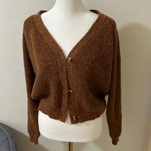 Brown knitted cardigan sweater